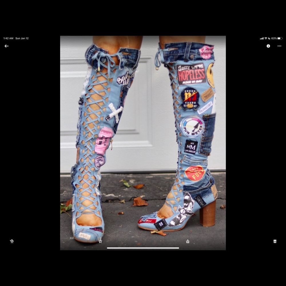 Appliqued & Patchworked Denim Boots